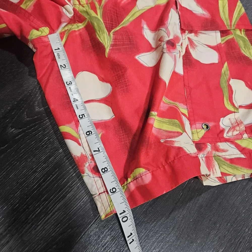 VTG Polo Ralph Lauren Cargo Board Shorts Men M Orange Floral Beach Hawaiian Surf